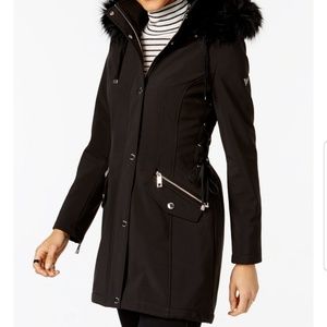 Guess Faux-Fur-Trim Lace-Up Coat
